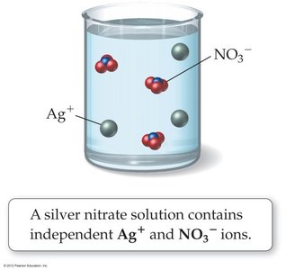 AgNO3 solution with Ag+ and NO3- ions