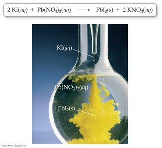 Precipitation reaction: formation of yellow PbI2 precipitate