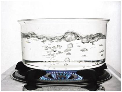 Boiling water: bubbles form but no chemical reaction occurs