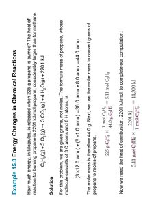 Example of energy changes in chemical reactions