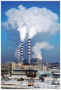 Industrial smog from factory chimneys