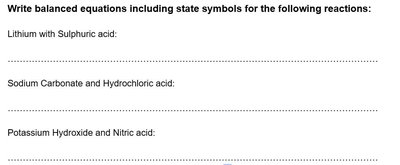 Worksheet for writing balanced equations with state symbols