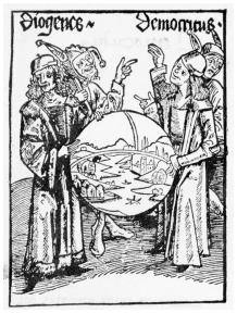 Medieval illustration of Democritus and Diogenes