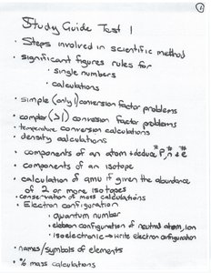 Study guide for chemistry test 1