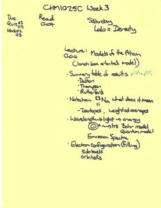Week 3 lecture notes summary including atomic models