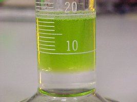 Graduated cylinder with liquid, measuring volume at the meniscus