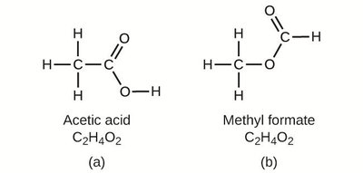 Structural isomers: acetic acid and methyl formate