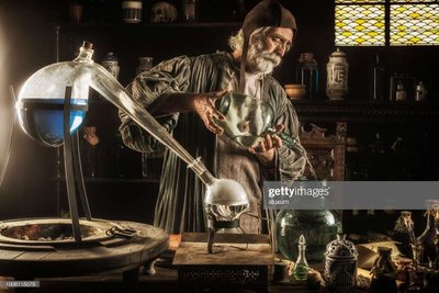 Depiction of an alchemist in a laboratory