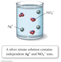 Silver nitrate solution contains independent Ag+ and NO3- ions