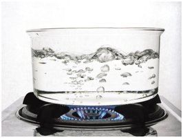 Boiling water: bubbles form but no chemical reaction occurs