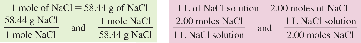 Conversion factors for NaCl solution