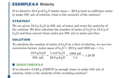 Molarity calculation example