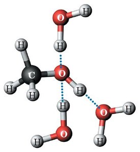 Methanol hydrogen bonding with water