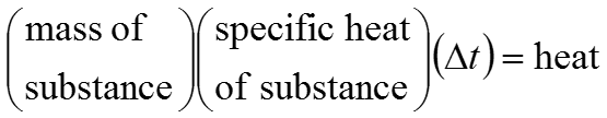 Equation for calculating heat using mass, specific heat, and temperature change