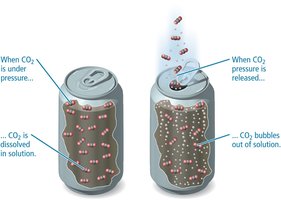 CO2 in soda can under pressure and released