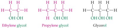 Structures of ethylene glycol, propylene glycol, and glycerol