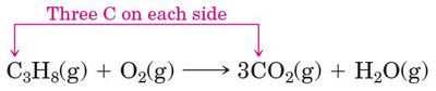 Balancing carbon atoms in propane combustion
