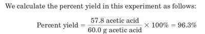 Percent yield calculation (table)