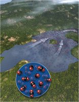 Lake Nyos with CO2 release illustration