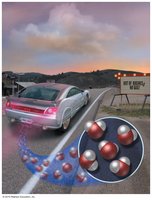 Hydrogen-powered car emitting water vapor