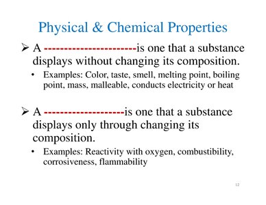 Sample exercise for physical and chemical properties