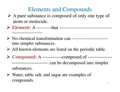 Elements and compounds explanation