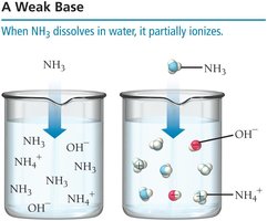 Weak base: NH3 partially ionizes