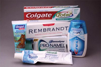 Various brands of toothpaste