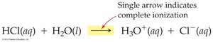 Equation showing complete ionization of HCl in water