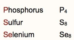Phosphorus, Sulfur, Selenium molecular formulas