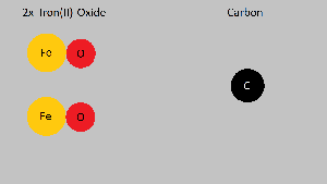 Iron(II) oxide and carbon reactants in a redox reaction