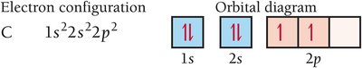Electron configuration and orbital diagram for carbon