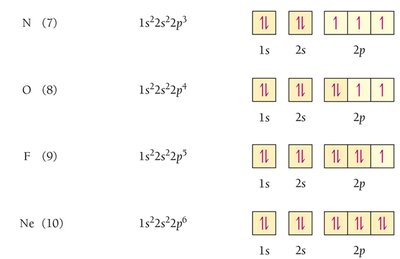 Electron configurations for N, O, F, Ne
