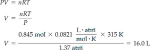 Ideal gas law calculation example