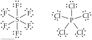 Lewis structures of SF6 and PCl5