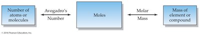 Relationship between number of atoms, moles, and mass