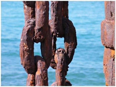 Rust produced by the oxidation of iron