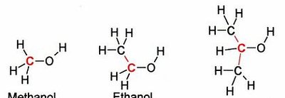 Structures of methanol, ethanol, and isopropanol