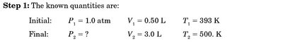 Known quantities for combined gas law example