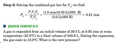 Solution for combined gas law example
