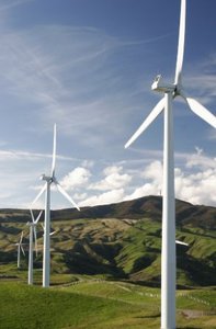 Wind turbines representing energy transformation