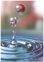Water droplet with molecular model illustrating intermolecular forces