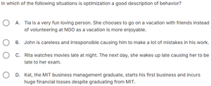 Multiple choice question about optimization