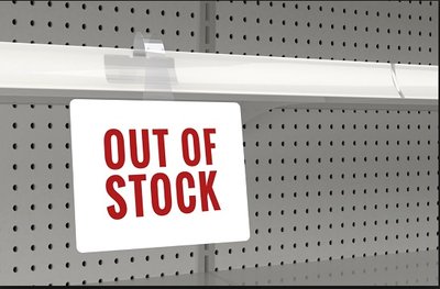 Out of stock sign representing decreased inventories