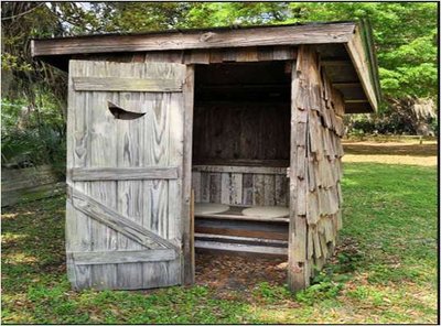 Outhouse, representing historical living standards before economic growth