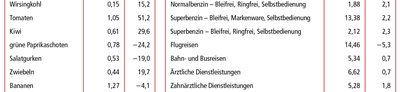 Warenkorb: Produkte und Dienstleistungen (Fortsetzung)