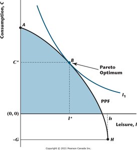 PPF and indifference curve at Pareto optimum