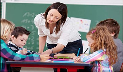 Teacher instructing students in a classroom