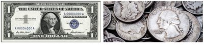 Silver certificate and silver coins as examples of commodity-backed money