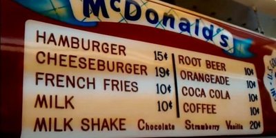 Old McDonald's menu showing historical prices